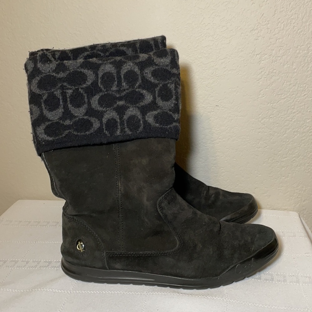 Coach Tatum Signature Logo Suede and Wool Boots Sz 8.5